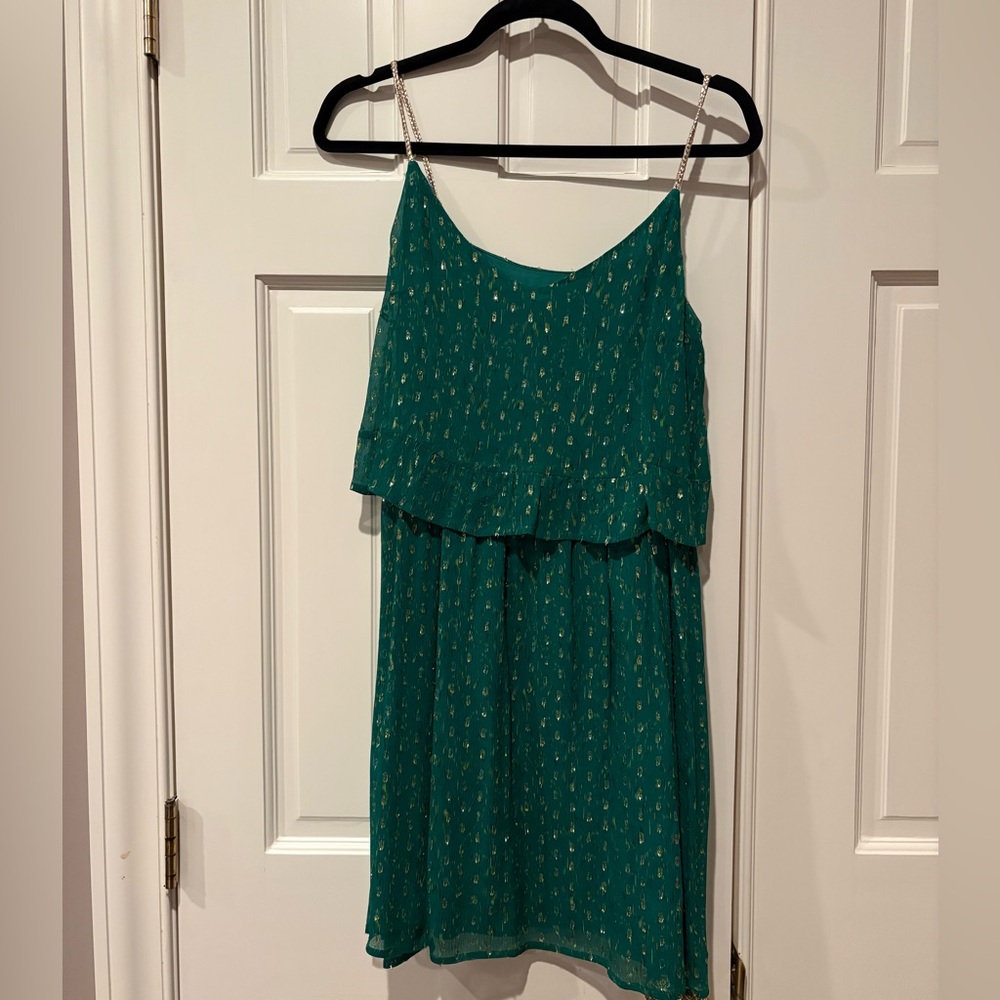 Sezane - Green and Goil Foil strapped dress - size 40 (U.S. 8/medium)